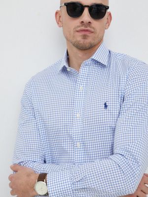 Polo Ralph Lauren koszula bawełniana męska kolor niebieski slim z kołnierzykiem klasycznym