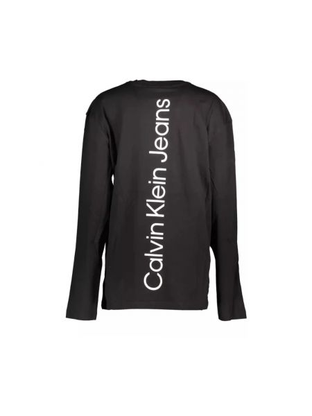 Camiseta de manga larga de algodón con estampado reflectante Calvin Klein negro