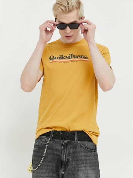 Памучна тениска с дълъг ръкав с принт Quiksilver жълто