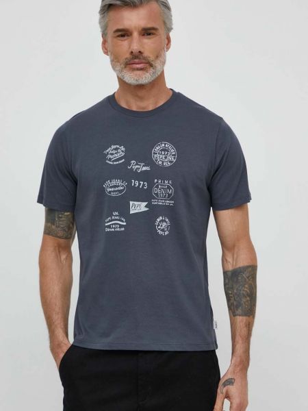 Koszulka bawełniana z nadrukiem Pepe Jeans szara