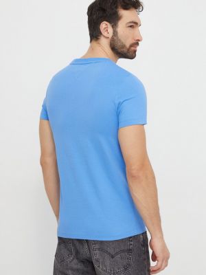 Koszulka slim fit bawełniana z nadrukiem Tommy Hilfiger niebieska