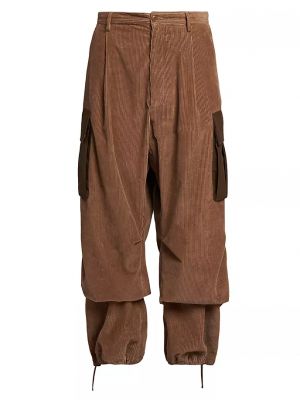 Вельветовые брюки свободного кроя Moncler коричневые