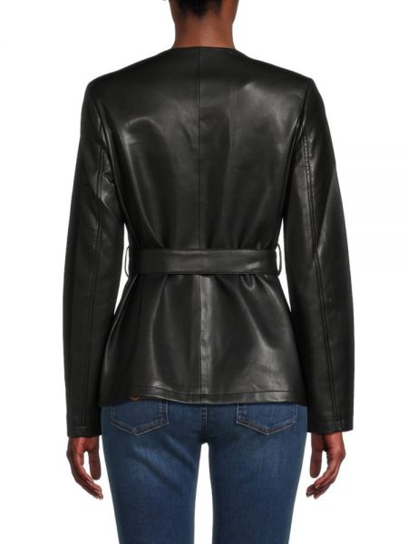 Кожаный пиджак из искусственной кожи T Tahari черный