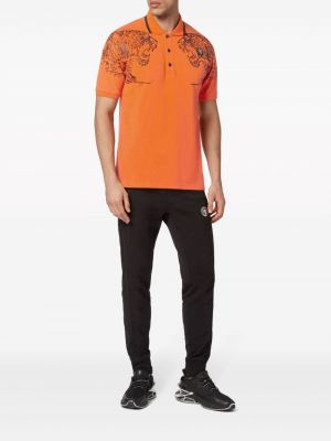 Medvilninis polo marškinėliai su tigro raštu Plein Sport oranžinė