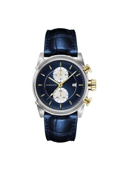 Zegarek chronograf skórzany Versace niebieski