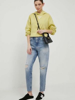 Bluza z kapturem z nadrukiem Calvin Klein Jeans zielona
