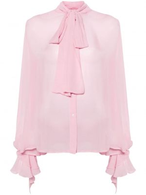 Krepová košeľa s mašľou Pinko ružová