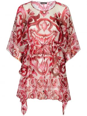 Jedwabna sukienka koszulowa z nadrukiem Dolce And Gabbana czerwona