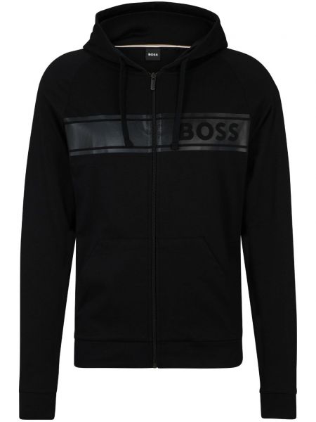 Kapučdžemperis ar rāvējslēdzēju ar apdruku Boss melns
