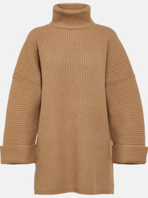 Sweter wełniany z kaszmiru Max Mara brązowy