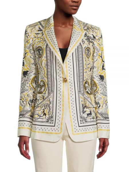 Шелковый пиджак с принтом Roberto Cavalli золотой