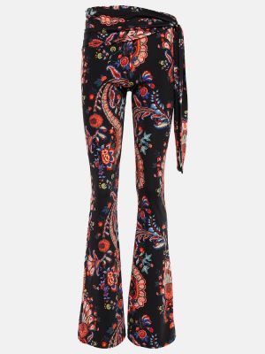 Pantaloni cu picior drept cu model floral din jerseu Paco Rabanne negru