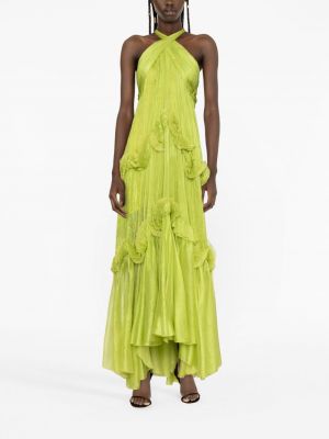Hedvábné večerní šaty s volány Maria Lucia Hohan zelené