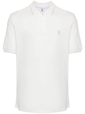 Medvilninis siuvinėtas polo marškinėliai Brunello Cucinelli balta