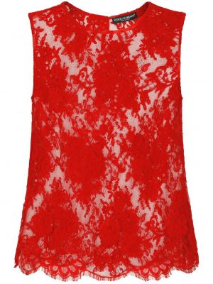Csipkés virágos felső Dolce & Gabbana piros