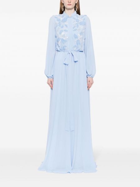 Sukienka wieczorowa w kwiatki Saiid Kobeisy niebieska