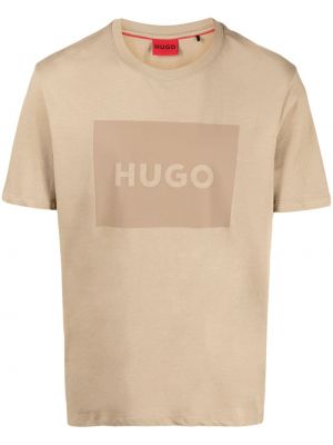 Памучна тениска с принт Hugo кафяво