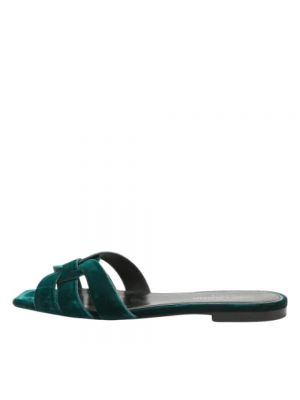 Aksamitne sandały Yves Saint Laurent Vintage zielone