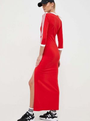 Csíkos testhezálló hosszú ruha Adidas Originals piros