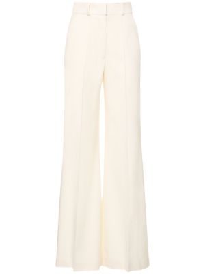 Krepové vlněné rovné kalhoty Costarellos bílé