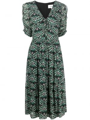 Obleka s potiskom z v-izrezom z abstraktnimi vzorci Ba&sh zelena