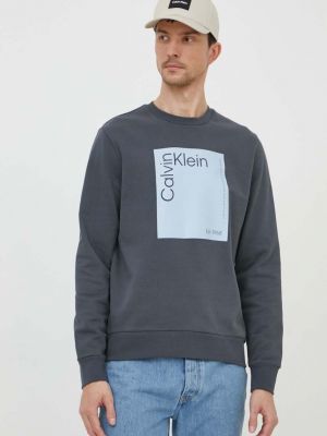 Bluza bawełniana z nadrukiem Calvin Klein szara