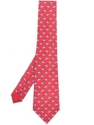 Czerwony jedwabny krawat z nadrukiem Hermes