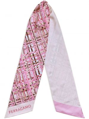 Kostkovaný hedvábný šál Ferragamo růžový