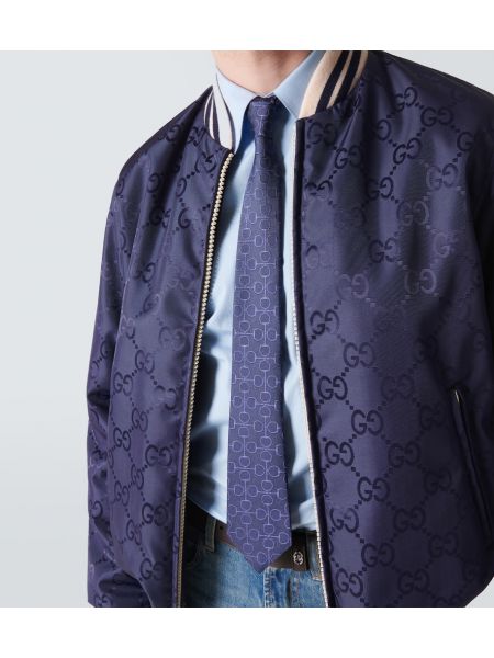 Žakardinis šilkinis kaklaraištis Gucci mėlyna