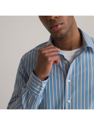 Camisa slim fit de algodón a rayas La Redoute Collections azul