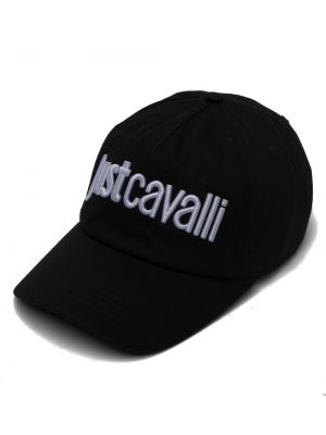 Bombažna kapa s šiltom z vezenjem Just Cavalli črna