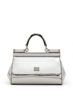 Δερμάτινη τσάντα shopper Dolce & Gabbana ασημί