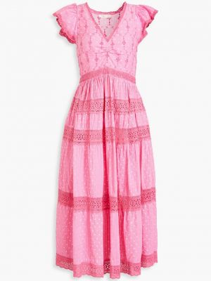 Кружевное хлопковое платье миди в горошек Loveshackfancy розовое