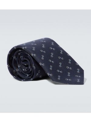 Жакардова копринена вратовръзка Gucci синьо