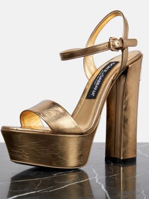 Usnjene sandali s platformo Dolce&gabbana zlata