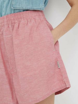 Меланжирани ленени панталон с висока талия G-star Raw розово