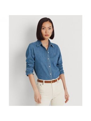 Camisa de algodón manga larga Lauren Ralph Lauren azul