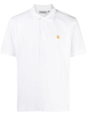 Bombažna polo majica z vezenjem Carhartt Wip bela
