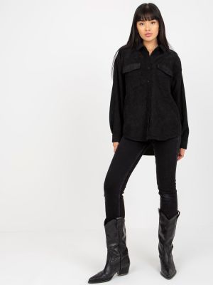 Marškiniai kordinis velvetas su kišenėmis Fashionhunters juoda