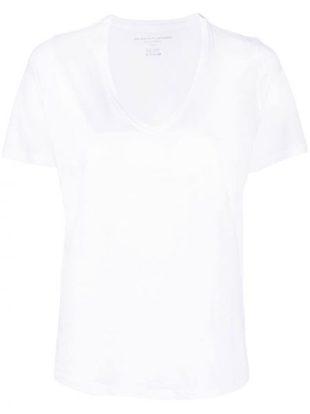 T-shirt di cotone con scollo a v Majestic bianco