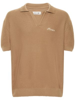 Megztas medvilninis polo marškinėliai Flâneur ruda