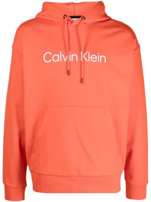 Памучен суичър с качулка с принт Calvin Klein оранжево