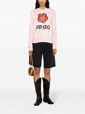 Bluza z kapturem w kwiatki z nadrukiem Kenzo różowa