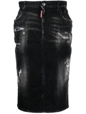 Midi φούστα με φθαρμένο εφέ Dsquared2 μαύρο