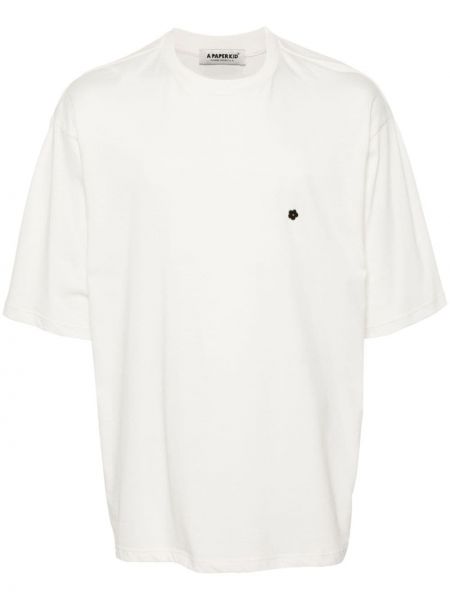 T-shirt en coton à fleurs avec applique A Paper Kid blanc