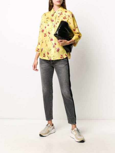 Péřová květinová košile s knoflíky R13 žlutá