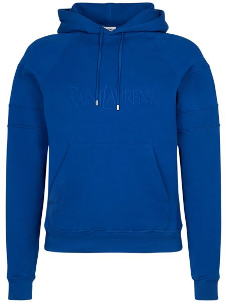 Hoodie med broderi i bomull Saint Laurent blå