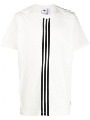 T-shirt a righe con scollo tondo Adidas bianco