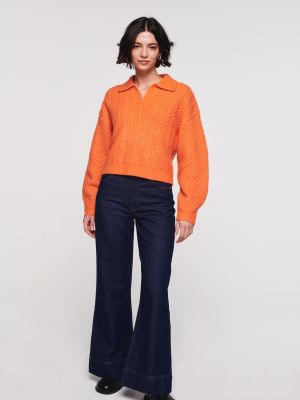 Jednofarebný vlnený priliehavý sveter Aligne - oranžová