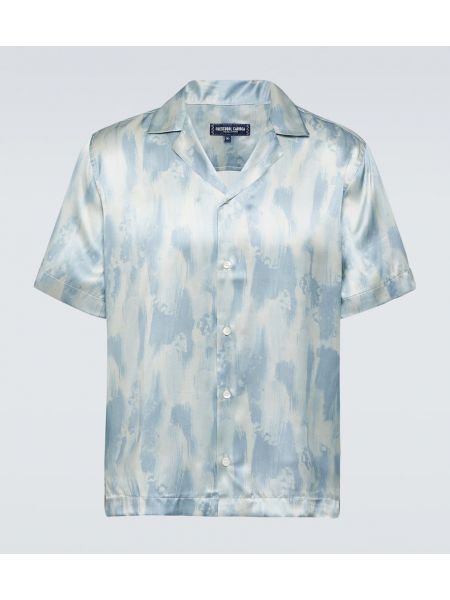 Camicia di seta con stampa Frescobol Carioca blu